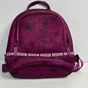 Reebok Mini Backpack Maroon Floral Neoprene Front Zip Logo